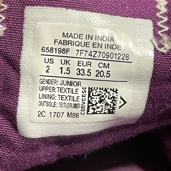 CONVERSE Chuck Taylor All Star Velvet Double Tongue Casual Sneakers  Kids Size 2 - Picture 6 of 9